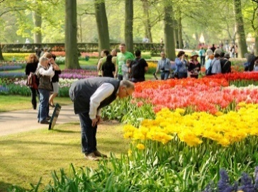 A group of people in a public park and garden.