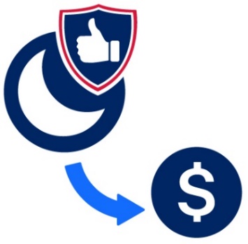 An arrow pointing from a moon icon with a safety icon to a dollar symbol.