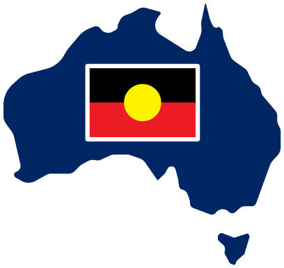 A map of Australia with the Aboriginal flag on it.