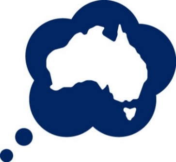 A thought bubble with a map of Australia inside it.