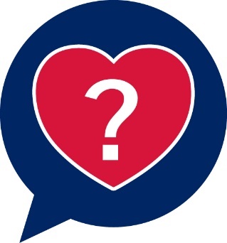 A speech bubble with a heart and a question mark in it.