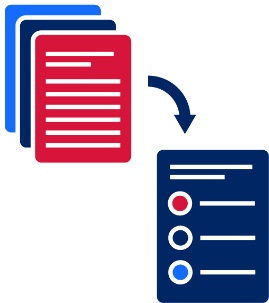 An arrow pointing from a long document to a shorter Easy Read document.