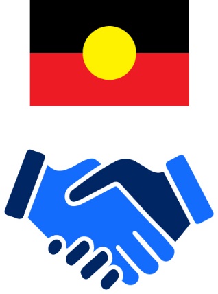 A handshake icon below an Aboriginal flag.
