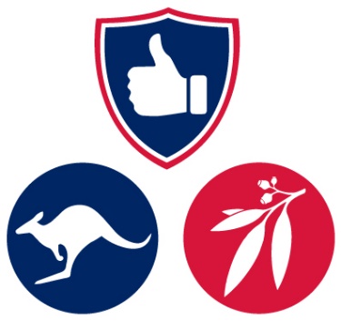 Icons of a kangaroo and a eucalyptus branch below a safety icon.